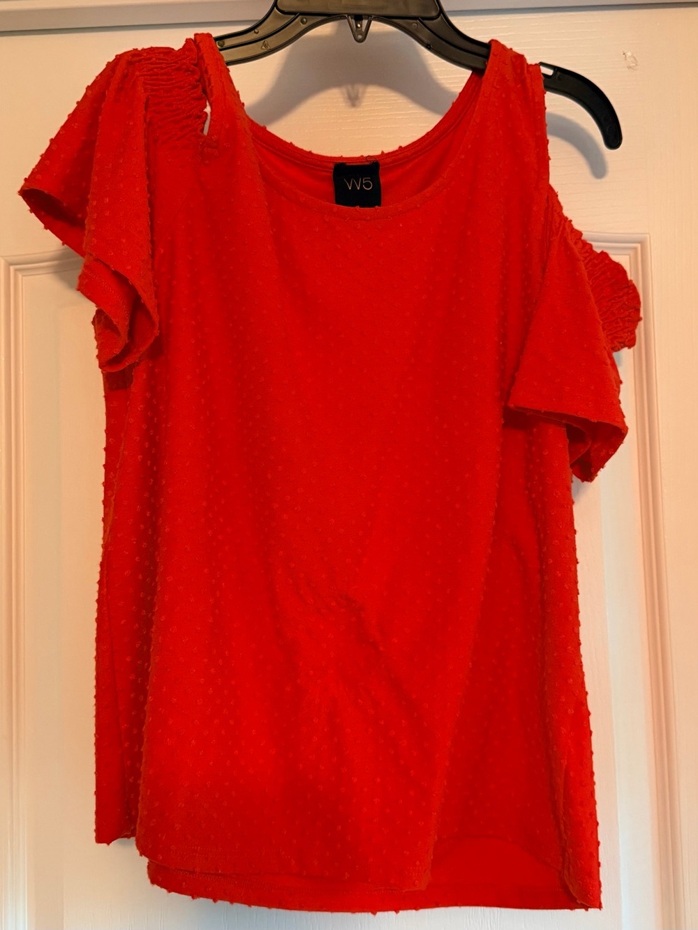 W5 Bright Red Cold-Shoulder Ruffle Sleeve Top